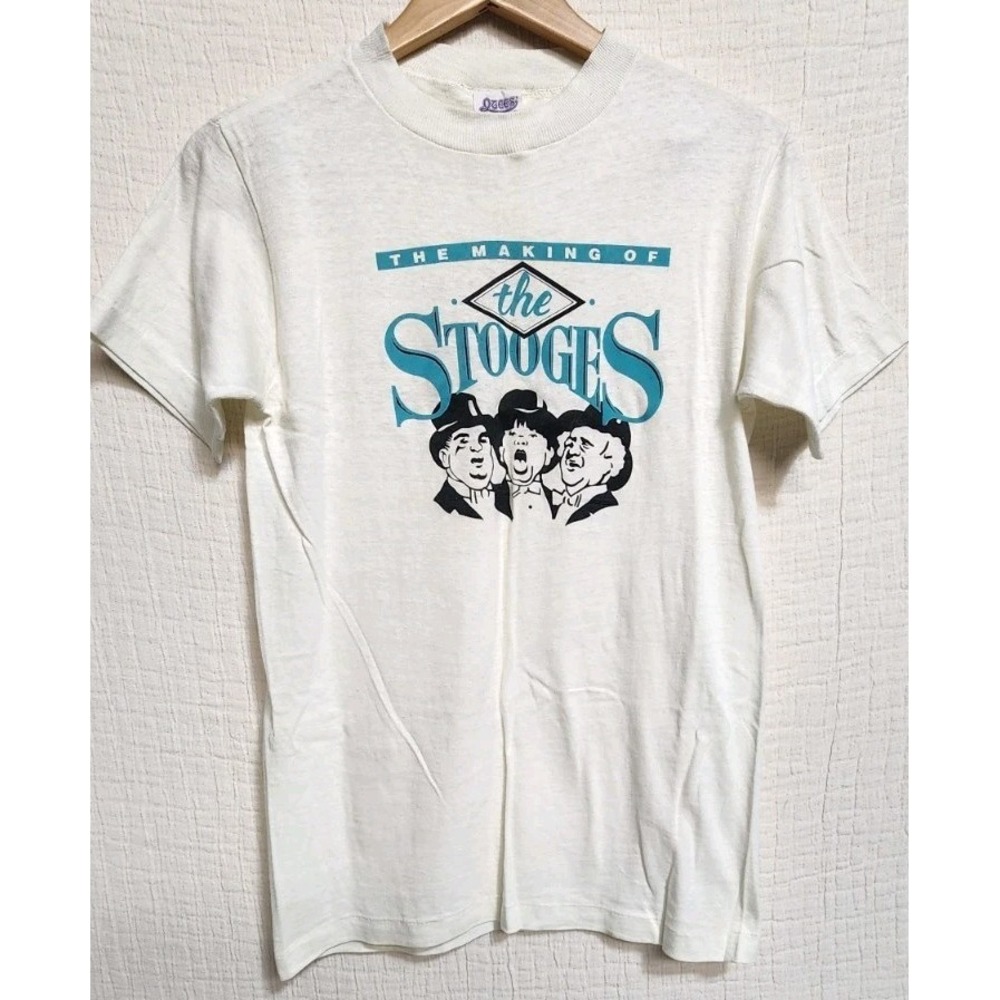 Vintage QTEES The Three Stooges Tshirt Top Off White Sz M Single Stitch Comedy